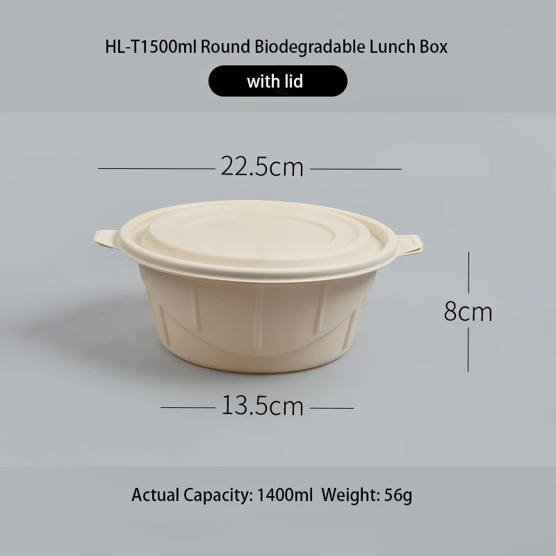 Одноразовые 1250 1500 1750 2000 ml большие одноразовая круглая миска незаменимый атрибут биоразлагаемые чаша от боли в спине кукурузный крахмал с внутренним
