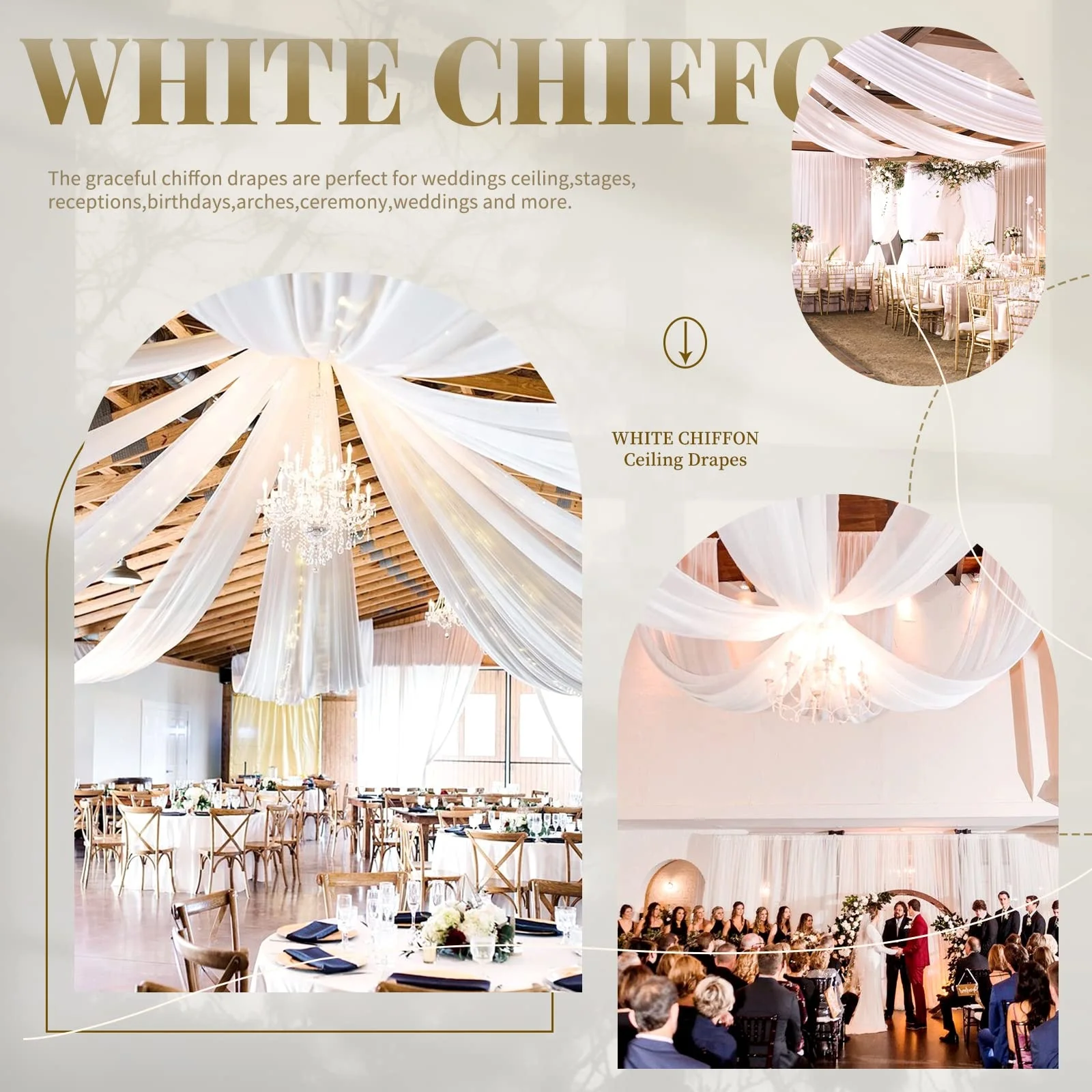 Wedding Ceiling Decor Drapes Long Chiffon Fabric Drapery Hanging Soft Curtains for Wedding Stage Hall Tent Ceiling Decorations