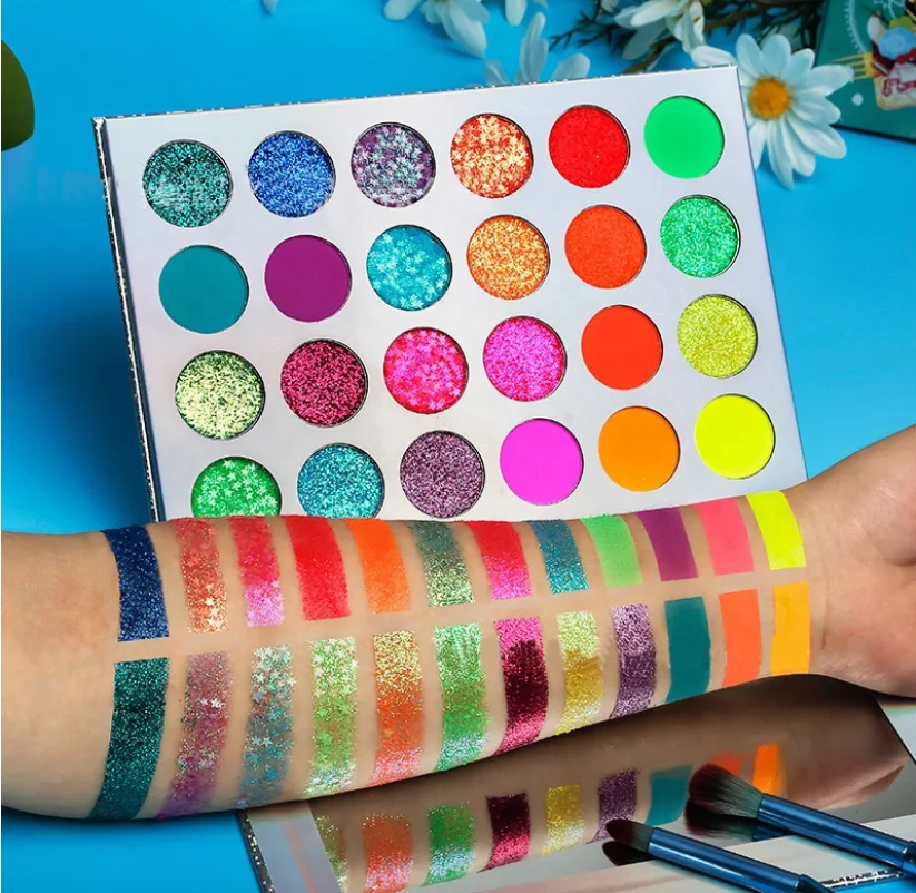 24 Colors Private Label Makeup Glitter Neon Eye Shadow Glow In The Dark Eyeshadow Pallets