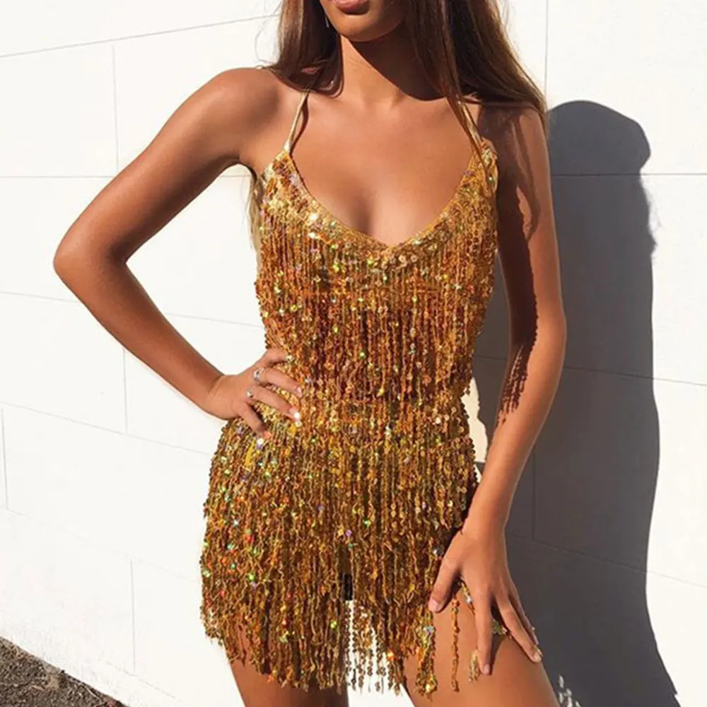 
Sequin Tassel Top Skirt Suit Belly Dance Costume Festival Party Club Fringe Fancy Dress Outfit 