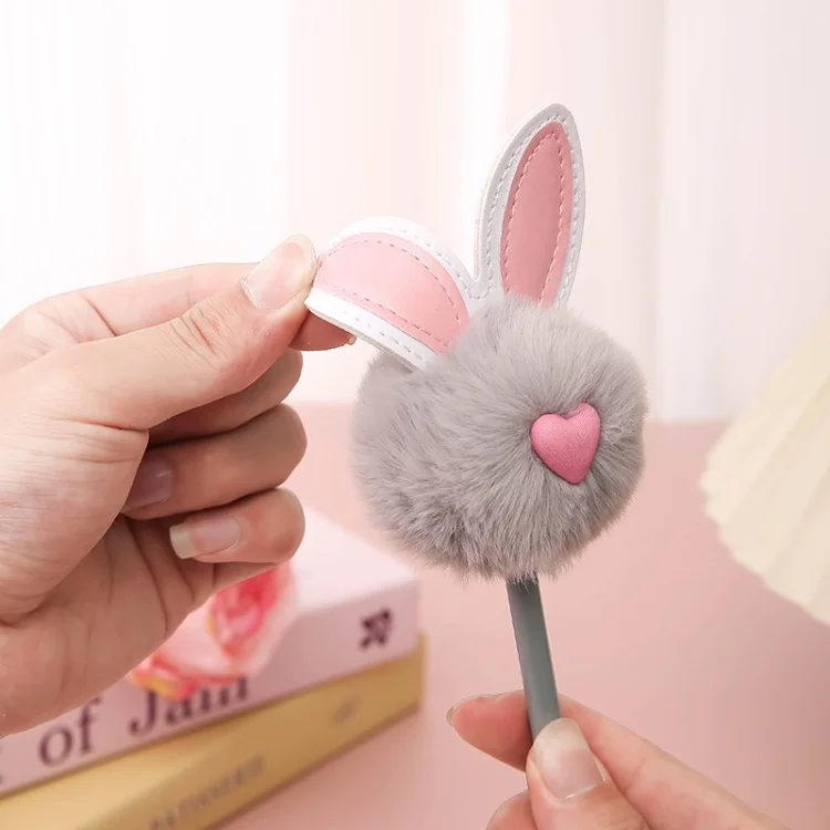 Fluffy ballpoint pen Fur Pom Bunny Kawaii School Supplies Cute Cartoon Rabbit Plush Pens Boys Girls Fun Pen for kids Easter gift