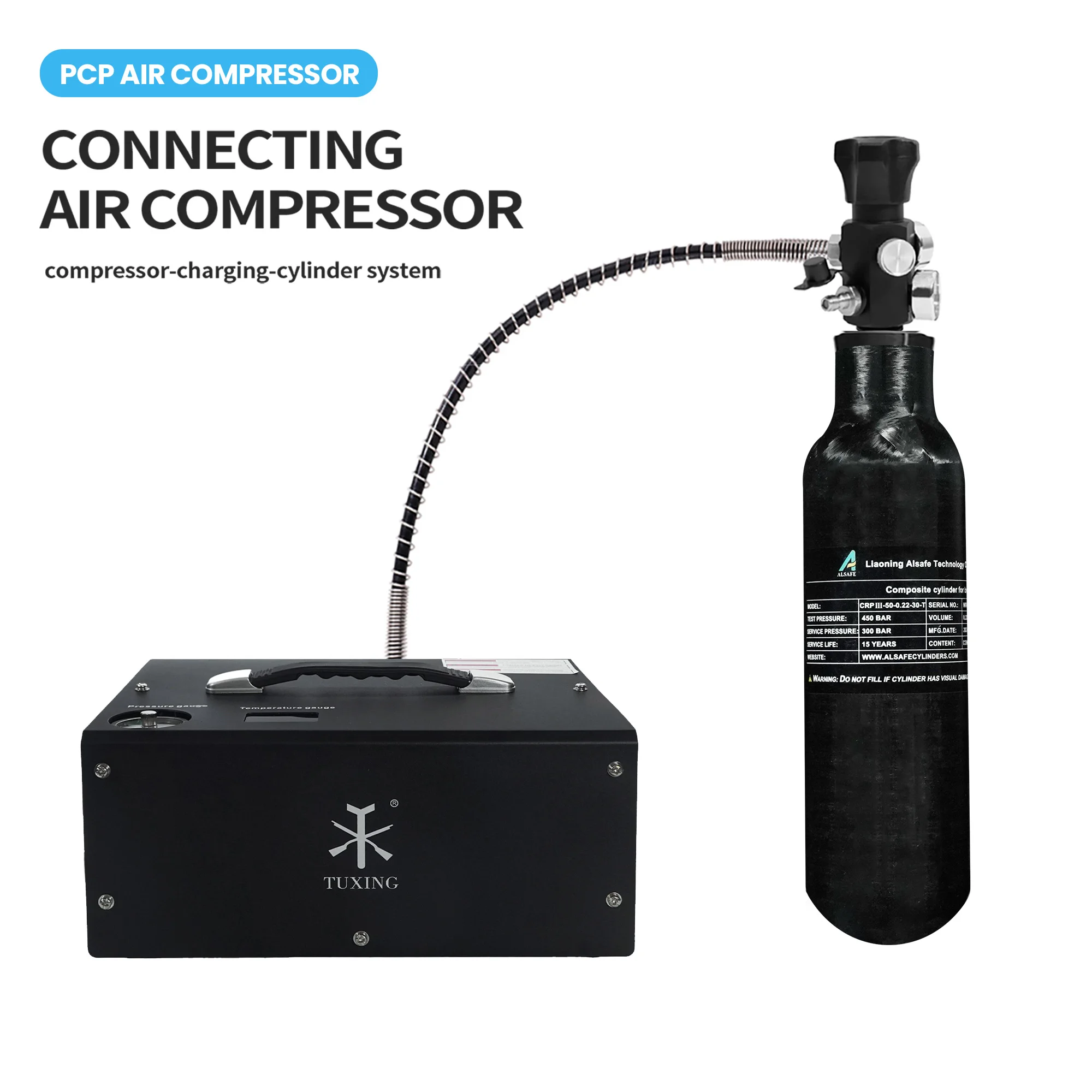 GP High Strength 0.22L MIni High Pressure 300bar 30mpa 4500psi Gas Cylinder PCP Fully Wrapped Composite Carbon Fiber Air Tank