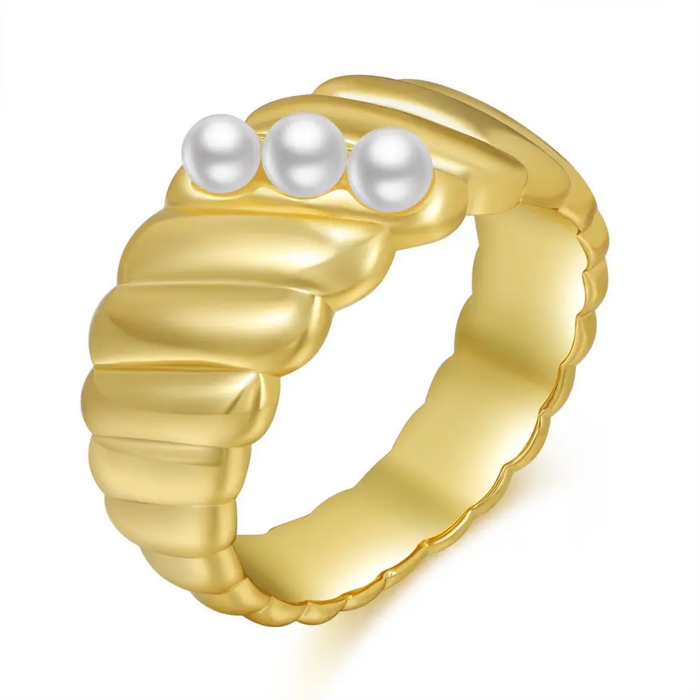 
Punk 18K Gold Womens Pearl Ring New Middle East Baroque Pearl Band Ring 