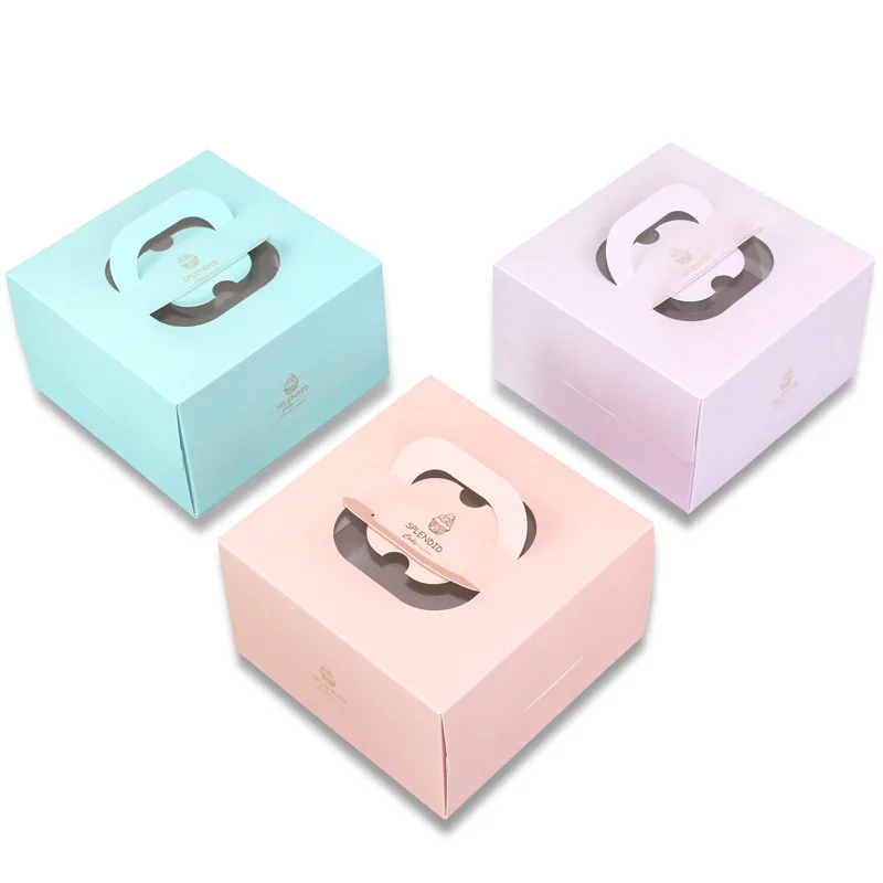 Manufacturer Print Paper food grade SBS FBB C1S Coated Paper Take Away Cake Box with Window & Handle