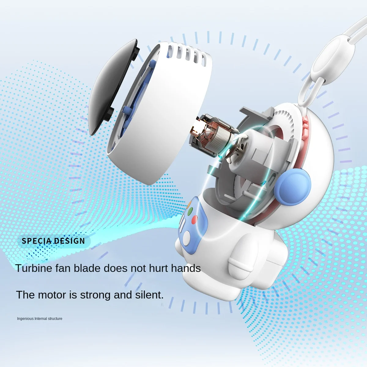 Cartoon Spaceman Mini USB Charging Portable Fan Bladeless Keychain Pendant Astronaut Table Two Electric/Battery Plastic