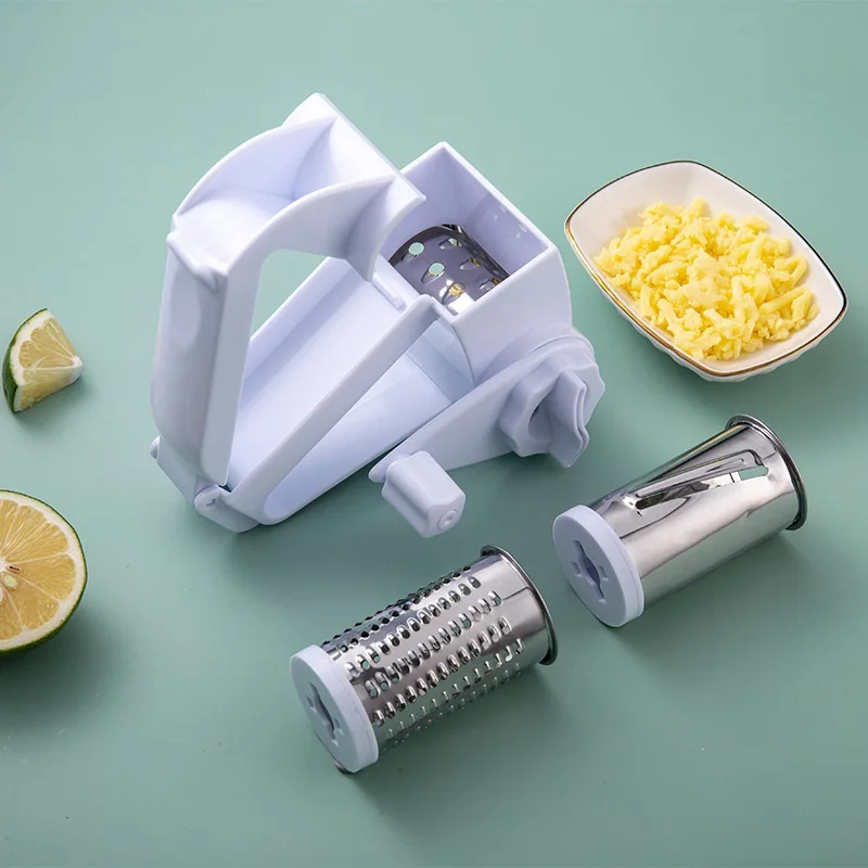 Professional-Grade Manual Rotary Grater 3 Stainless Steel Drums Shredding Hard Cheeses Vegetables-Food Grade Plastic PP