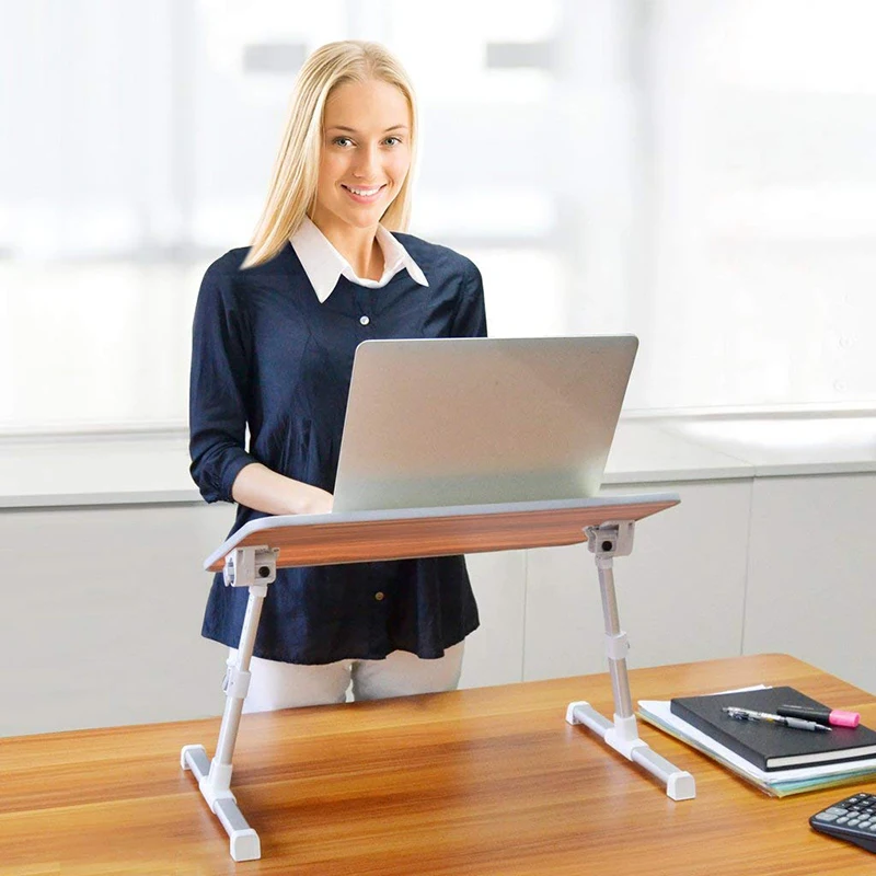 2021 Portable Wooden Adjustable Laptop Stand Folding 15.6 Inch Laptop Table for Bed