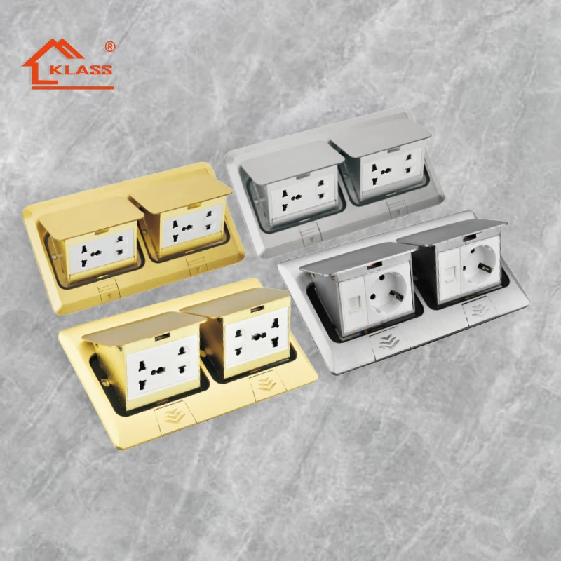 KLASS Stainless Steel Pop Up Floor Socket RJ45 / Electrical Power Ground Outlet Box With USB Data