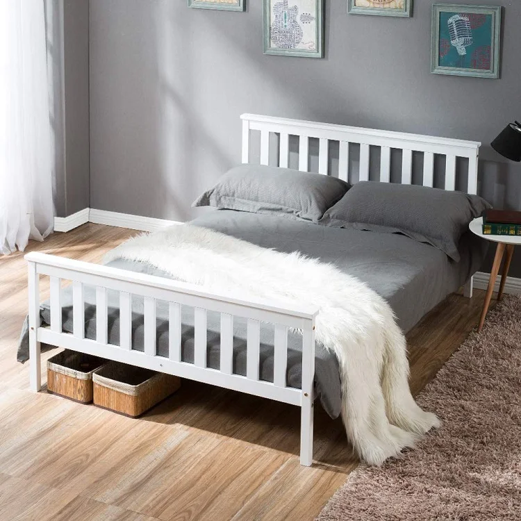 White solid pine wood Double Bed Wooden Frame for kids