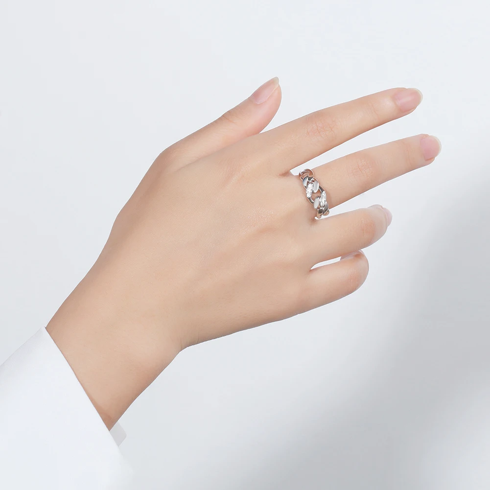 RINNTIN SR271 Gold Jewelry 925 Sterling Silver Rings Joyas De Plata 14K Gold Plated CZ Zircon Diamond Cuban Link Ring For Women