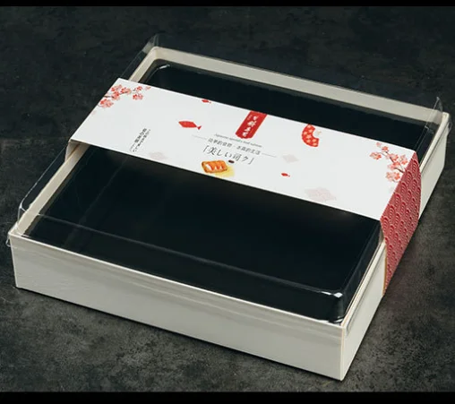 ESTICK Poplar Disposable Wood Sushi Box Container Salad Food Trays with PET Clear Lid Sandwich Dessert Cake Craft Wood Box