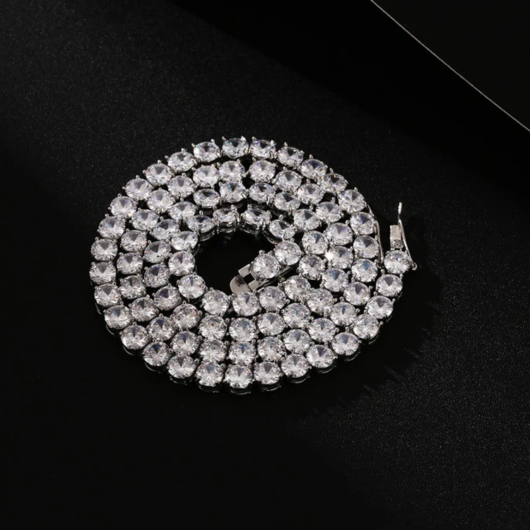 3mm 4mm 5mm Brass Zircon Tennis Chain 1Row Hiphop Iced Out Gold Silver CZ table Tennis Chain Necklace