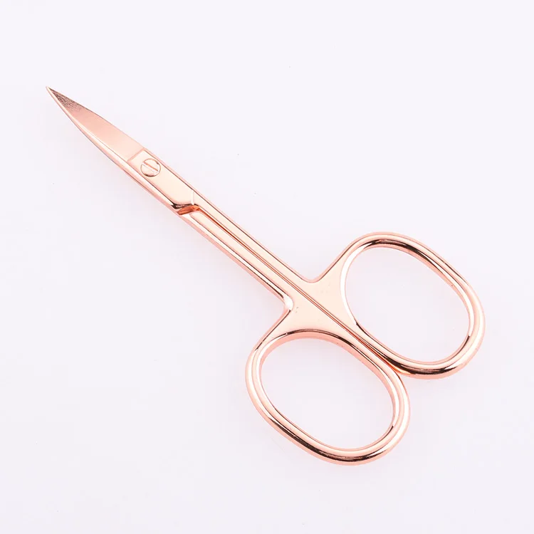 Curved blade small hair trim cosmetic trimming scissors eye lash scissors gold eye brow scissors with private label