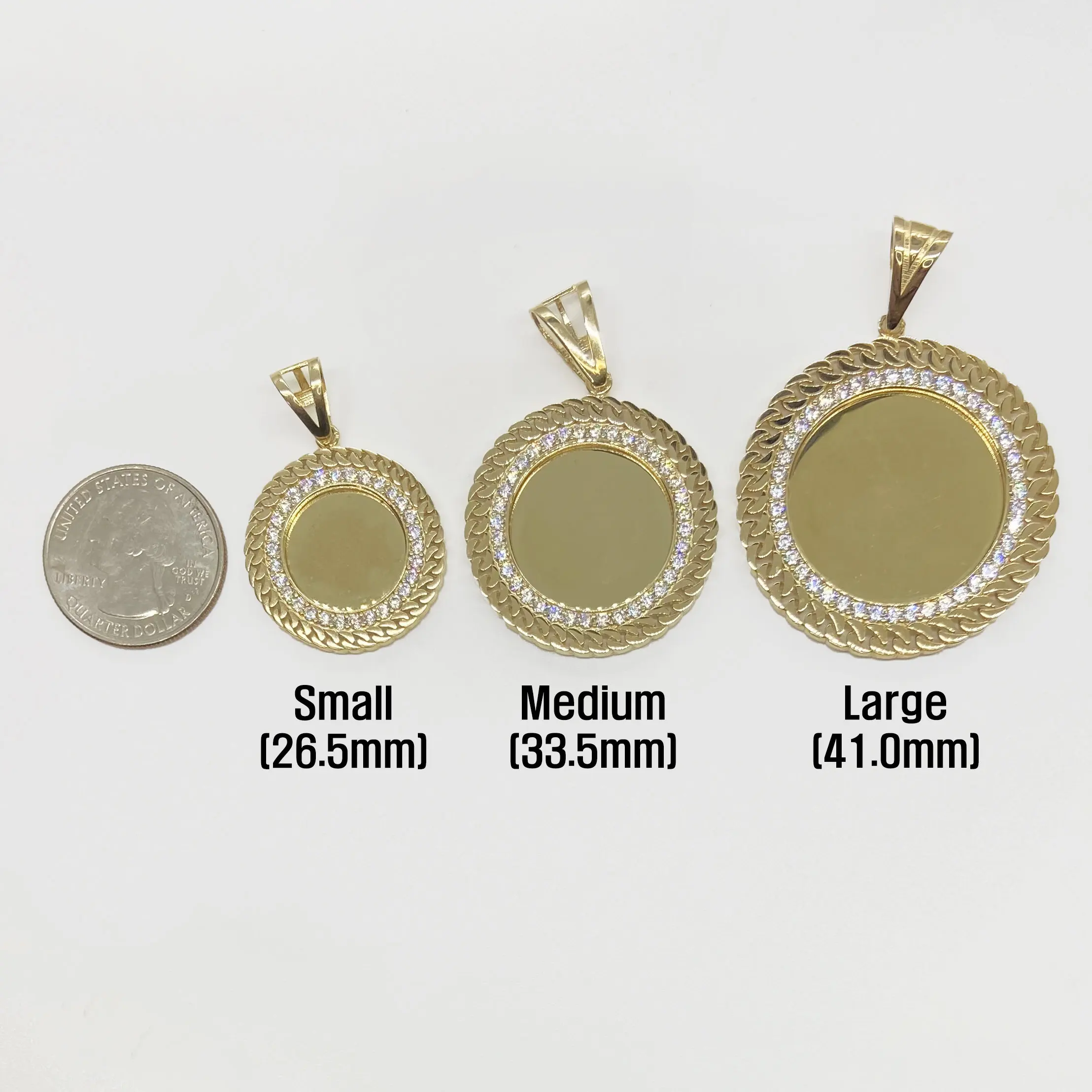 Duyizhao 14k Gold Plated Picture Photo Personalized Memory Round Circle Cuban Frame CZ Charm Pendant for Men Women Jewelry