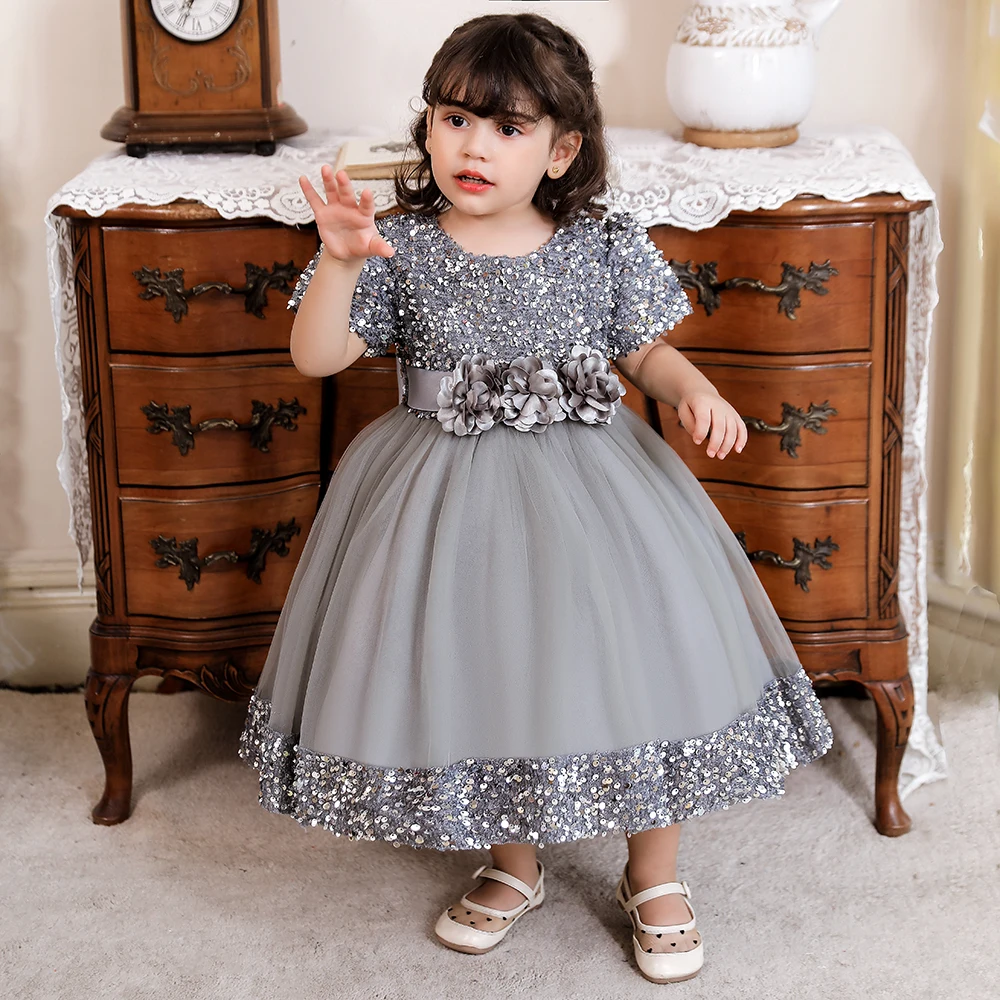 Children Christmas Girl Party Dress Beautiful Girls Birthday Dress Fancy Short Sleeve Sequin Kids Dresses