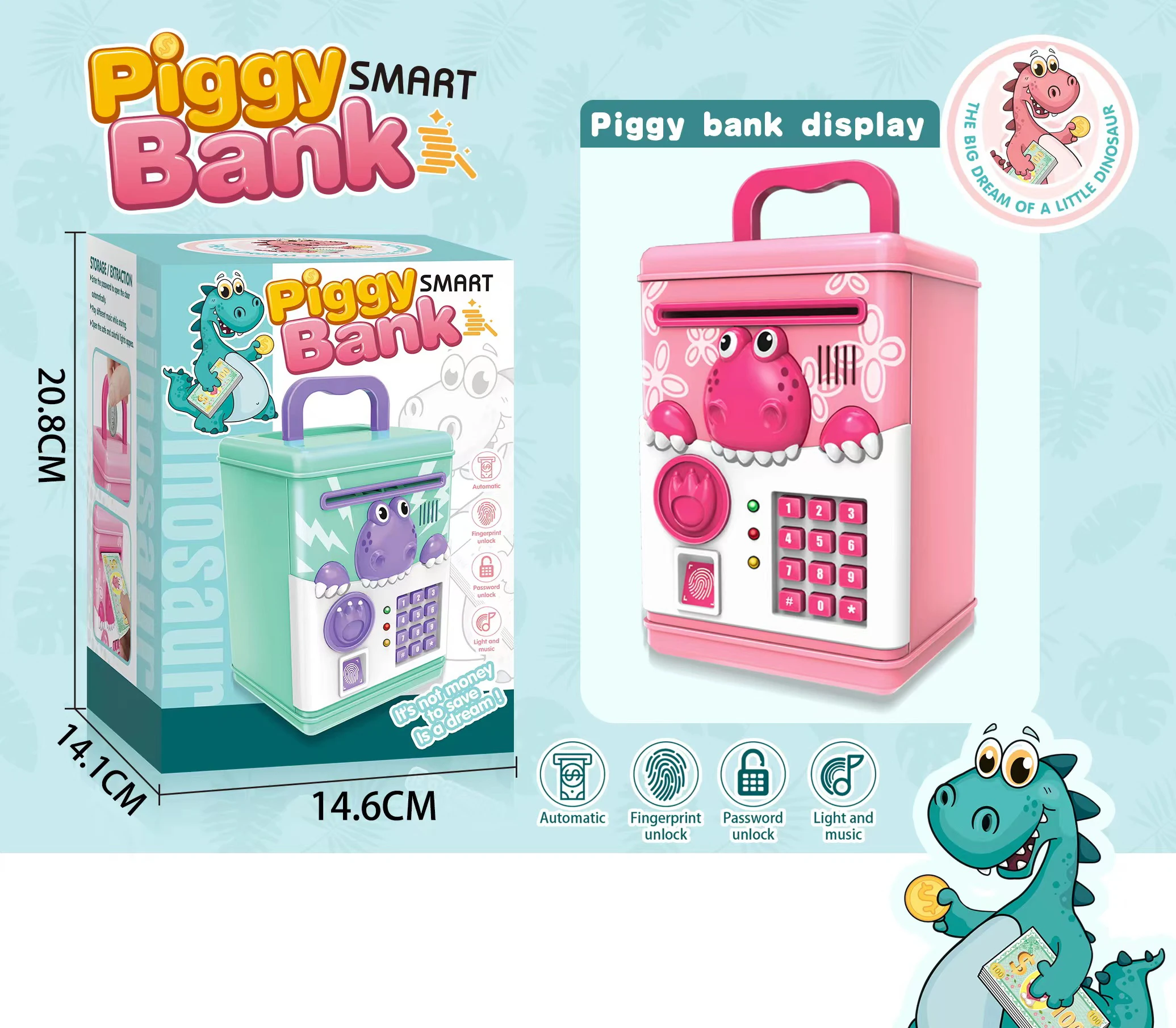 Play house other educational toys automatic atm piggy bank with light music finger print password money saving box for kids