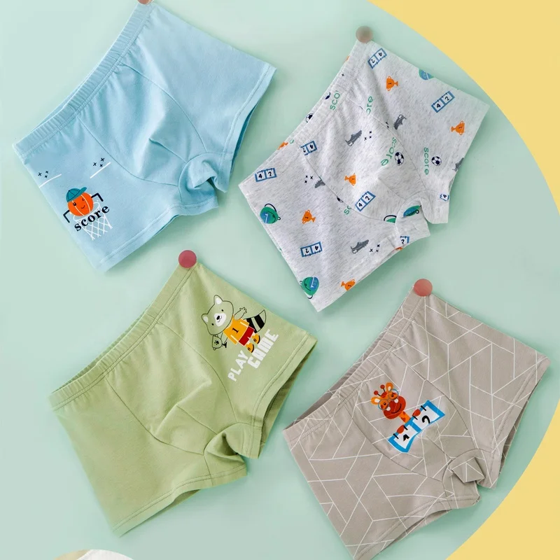 Wholesale Kids Underwear 95% Cotton 4 Pieces Pack Baby Underwear Sets 1-8 Years Boys Children Panties Boxer Shorts