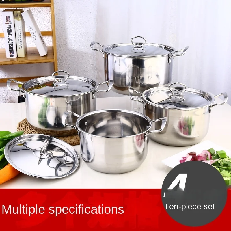 Factory Sale Cookware Set of 8 Piece Cooking Pot Set  Home Kitchen Cookware Stainless Steel with Double Handle