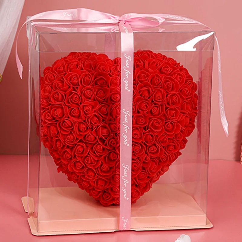 Christmas Valentines Day Gift Rose Heart Shaped Artificial Roses PE Foam Flowers Roses Heart with Gift Box