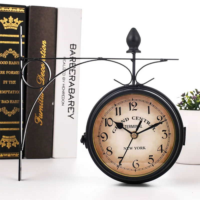 Wall clock, European style clock, iron art wall clock, retro decoration, double-sided hanging clock