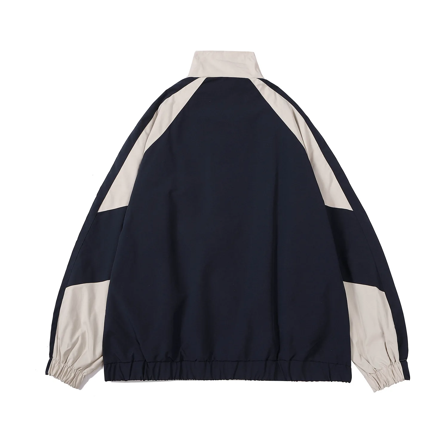OEM Custom Design  Casual Retro Waterproof Windbreaker Breathable Wrinkled Polyester Color Block Patchwork Zip Up Track Jacket