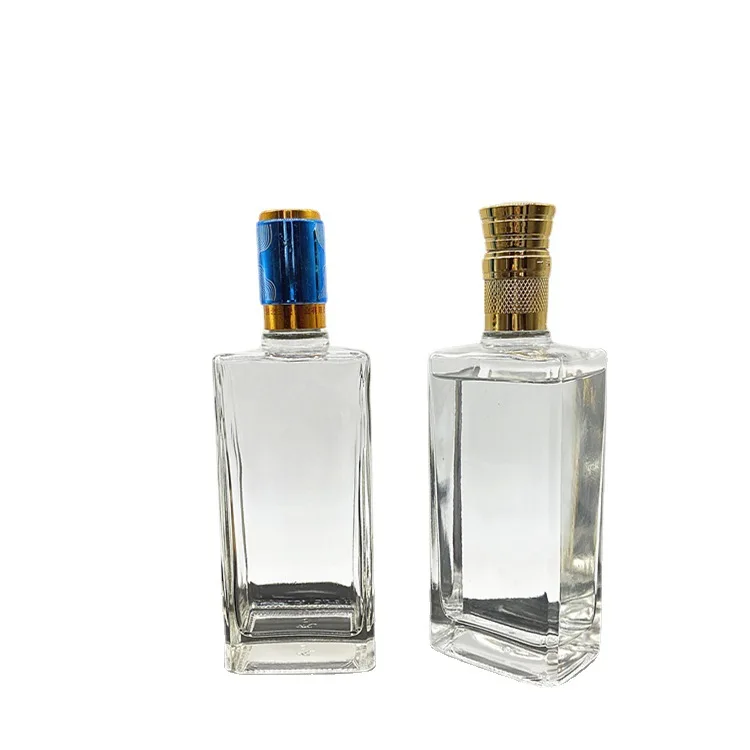 Custom labels branding square 500ml 750ml spirit glass bottle vodka liquor packaging for whiskey rum gin with cork