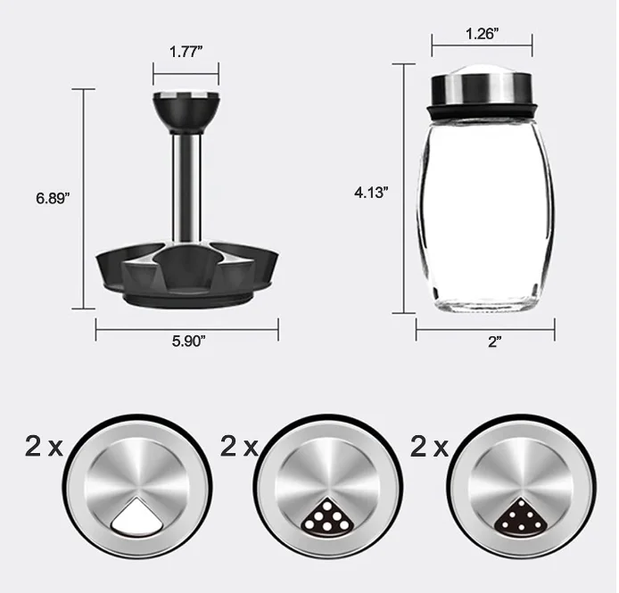 6-Jar Seasoning Organizer Holder 360° Rotation Shelf Tower Set with 6 Glass Spice Refill Containers Jars