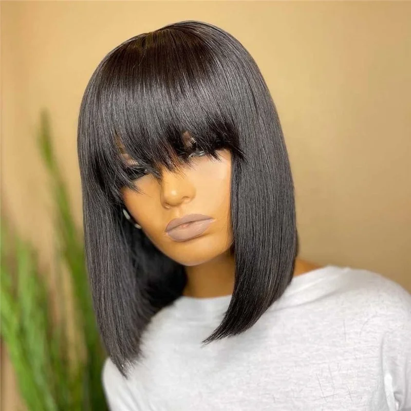 Factory Blonde Bob Wig with Bangs for Black Women 150 Density Human Hair Lace Front Wigs Pre Plucked Colored Bob Lace Human Wig