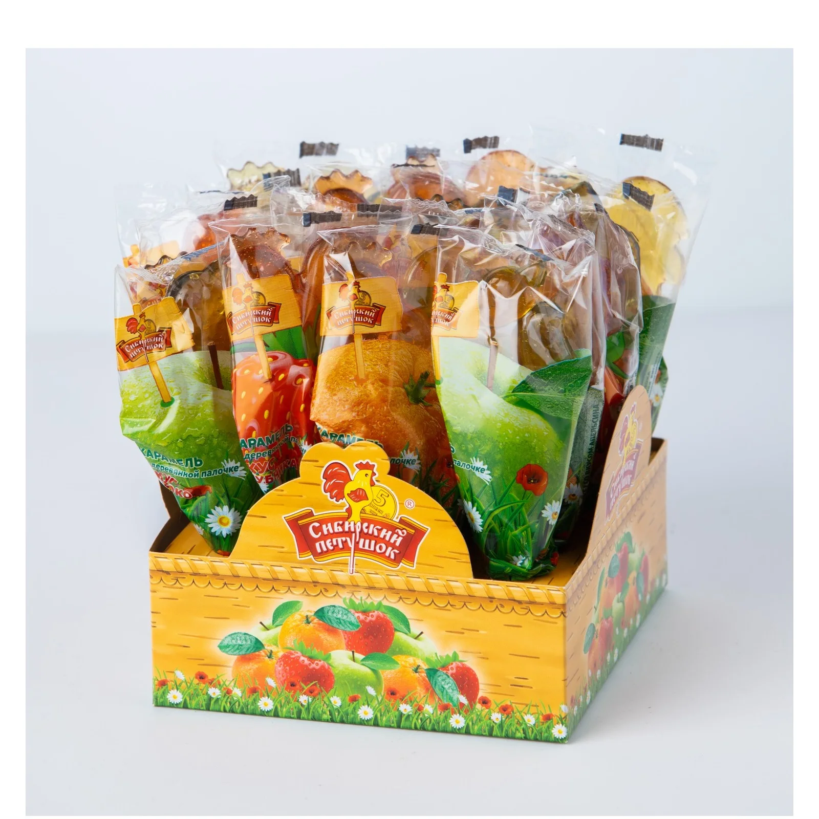 Леденец карамельный «Сибирский петушок» жесткие конфеты 24 гр., 20 шт. * 2 bl / Show-box набор вкусов (3 вкуса в ассортименте)