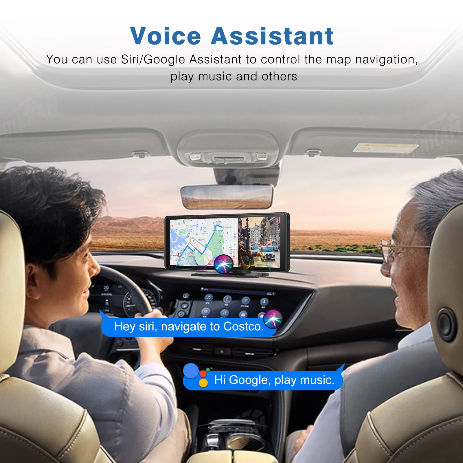ADINKAM Universal Portable 10.26 Inch Car Stereo Carplay Android Auto Car Stereo DVD Degree Rotation Player Car Radio