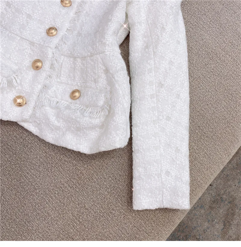 2021 New autumn and winter white shiner tweed coat shorts suit two-piece set for women