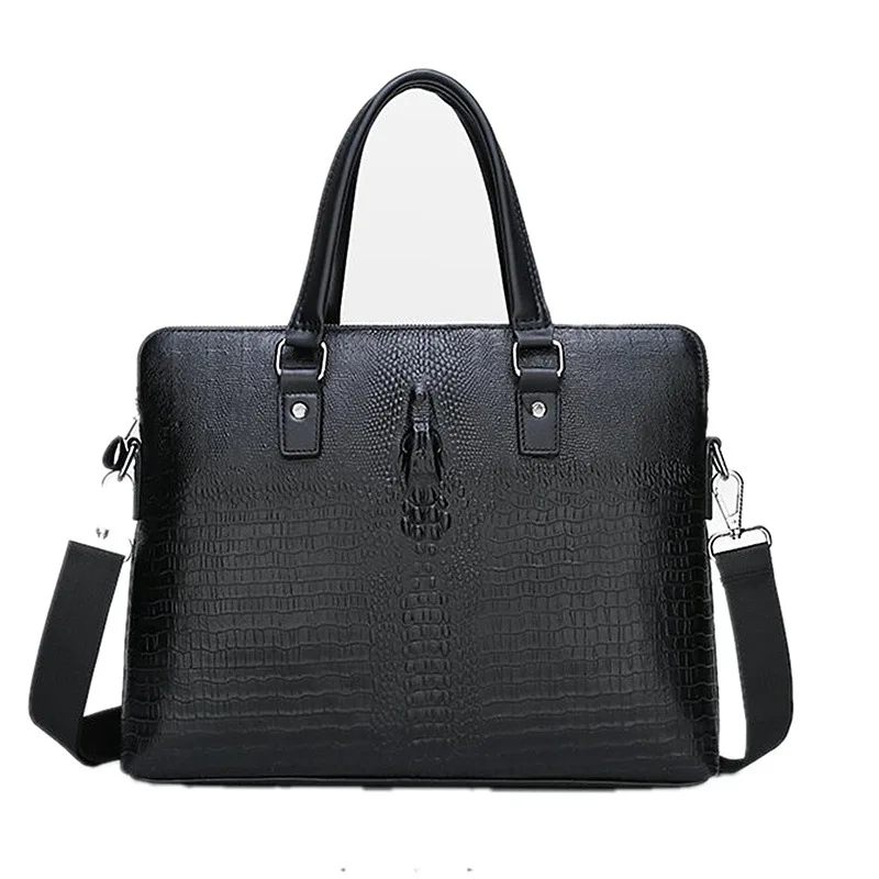 Top layer cowhide Leather Crocodile Pattern Mens Handbag Laptop Bag Genuine Leather Briefcases Real Leather Messenger Bag