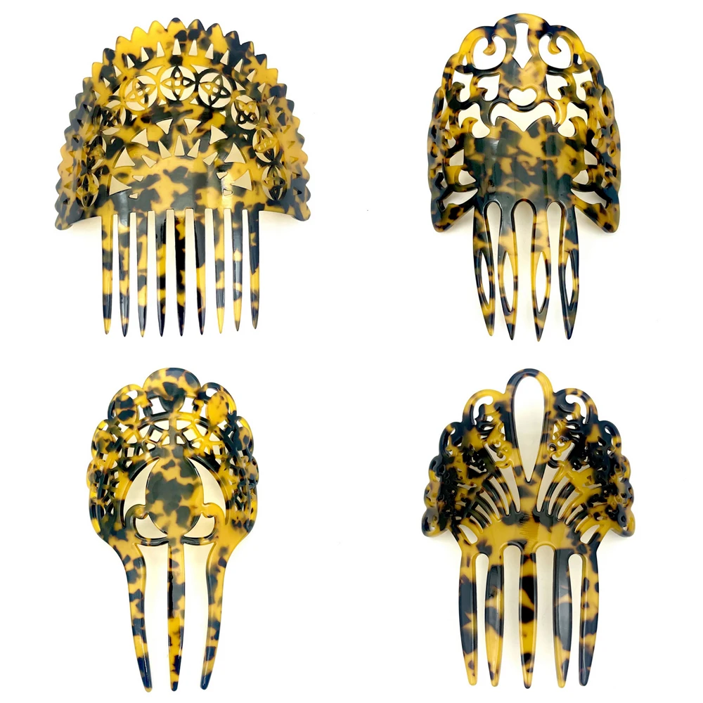 Tortoiseshell Hair Combs With Vintage Shapes Engraved for Samoan Hawaiian Tongan Peoples Hiar wear