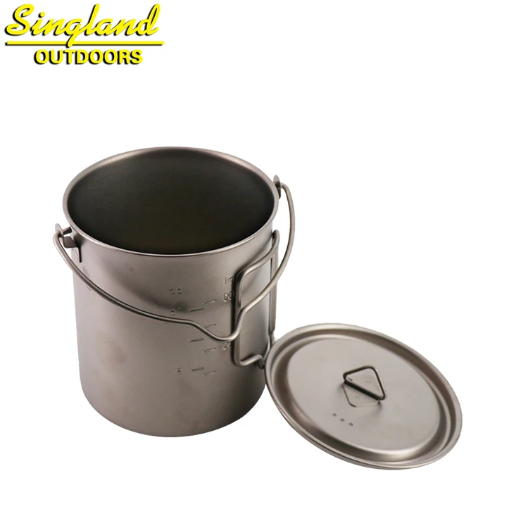 Titanium Single Wall Cup Camping Pot 750ml Camping Mug with Handle Foldable Handle Titanium Pot with Lid