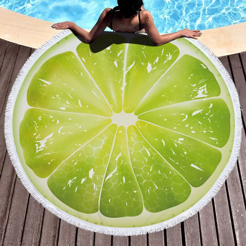 Round Beach Towel Microfiber with Fringe Fruit Bath Towel Scarf Towel Tablecloth Picnic Mat