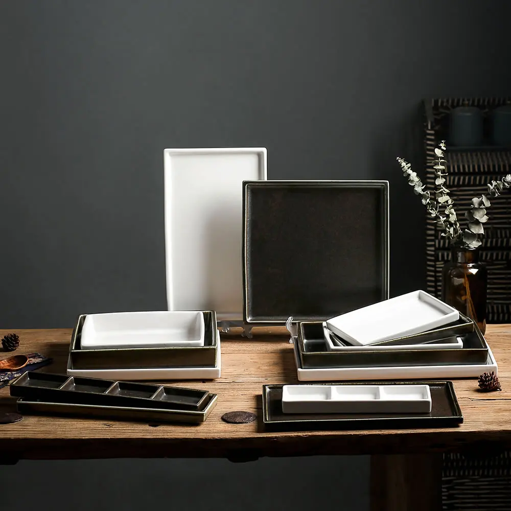 Factory Direct Wholesale Hotel Kitchen Porcelain Square And Rectangle Sushi Dish Ceramic Dinner Plates Sets Dinnerware