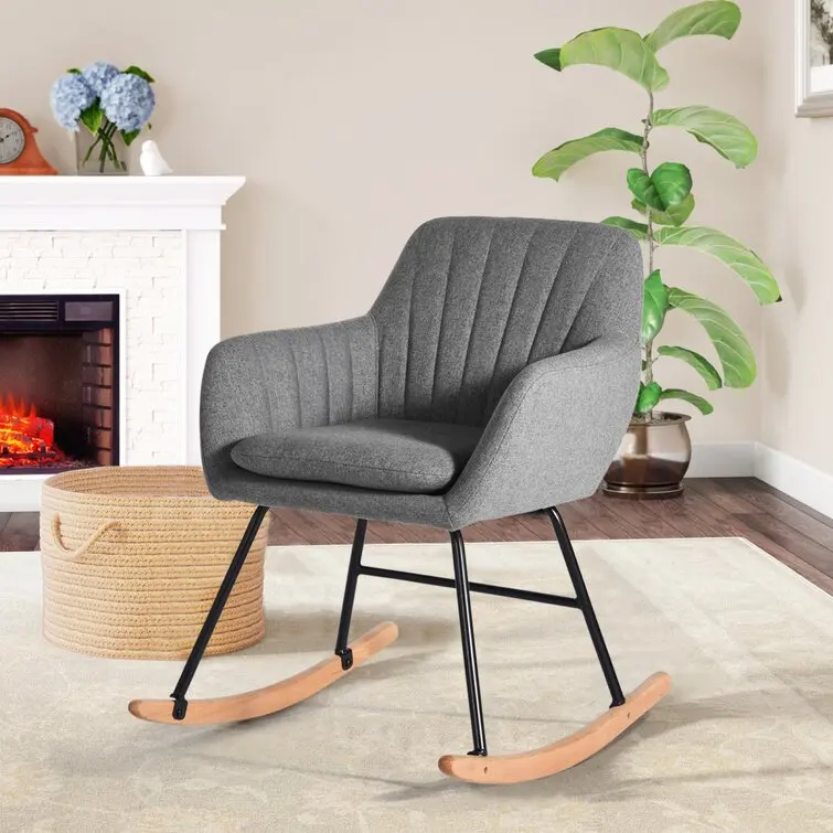 Partner  Mid-century Modern Fabric Wooden Accent Rocking Chair