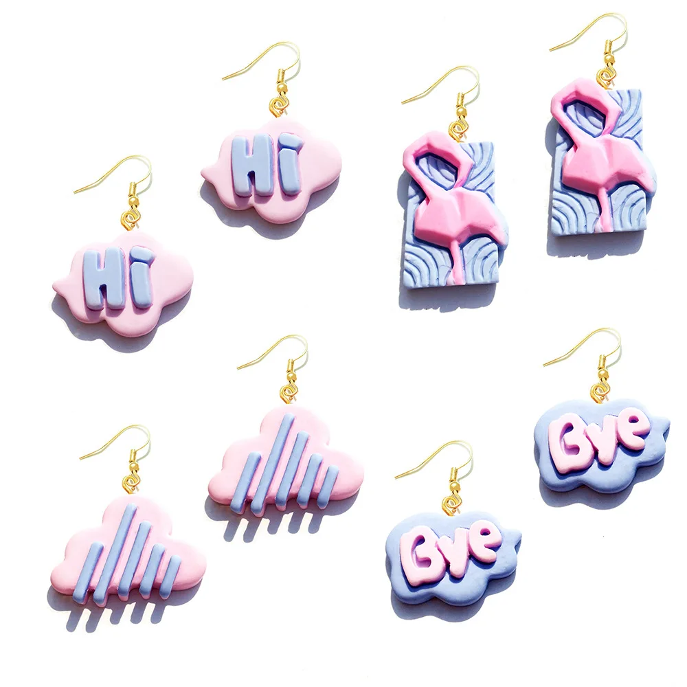New Arrival Hot Style Alphabet Flamingo Cloud Handmade Exaggerated Funny Cute Unique Statement Personality Resin Design Earrings