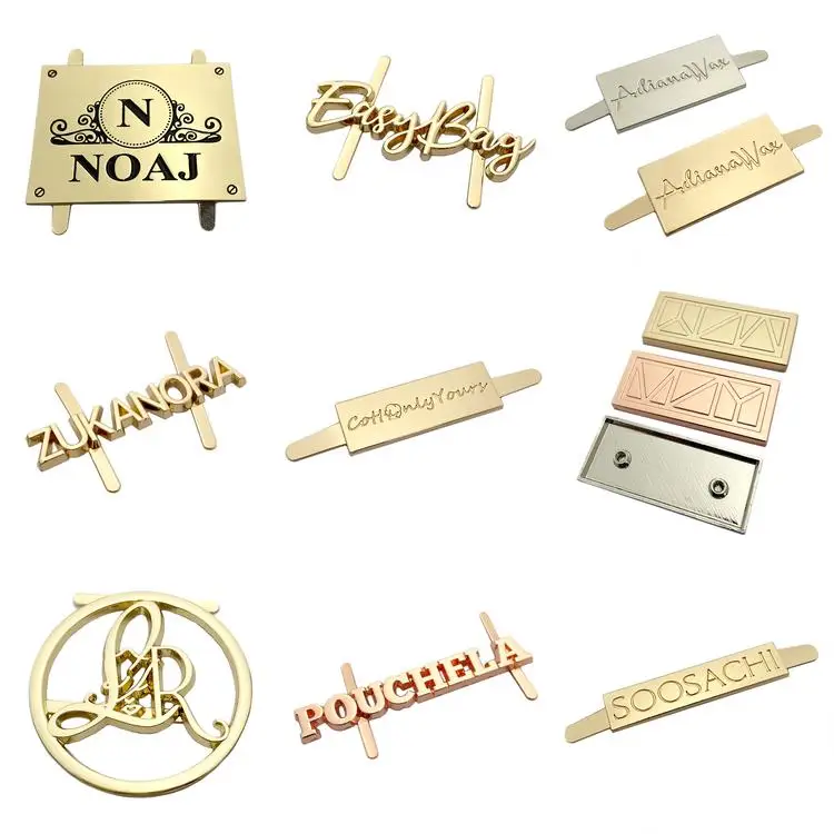 Fancy handbag handmade label gold name tag logo metal plate for suitcase