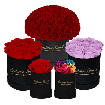 Customized Logo Immortal Infinity Eternal Forever Stabilized Preserved Roses In Round Square Heart Box