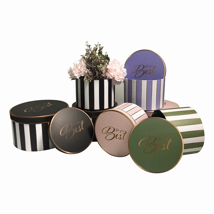 Fashion striped round gift box three-piece set, eternal flower box, packaging gift box