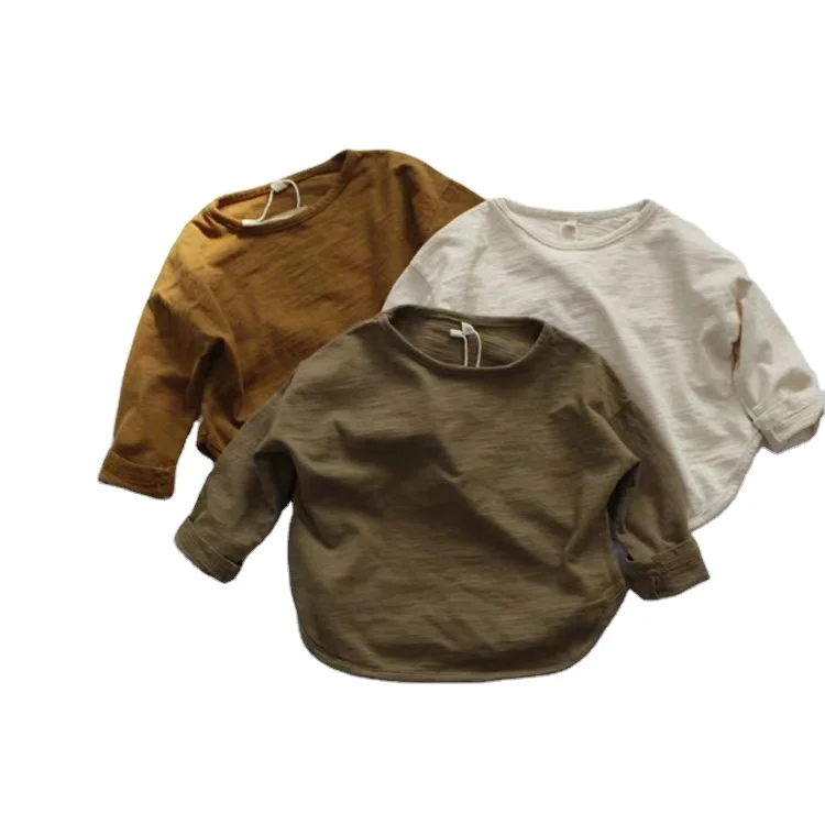 Детская футболка с длинным рукавом FMFS Однотонная из бамбукового хлопка в корейском и австралийском лесном стиле для мальчиков девочек на осень