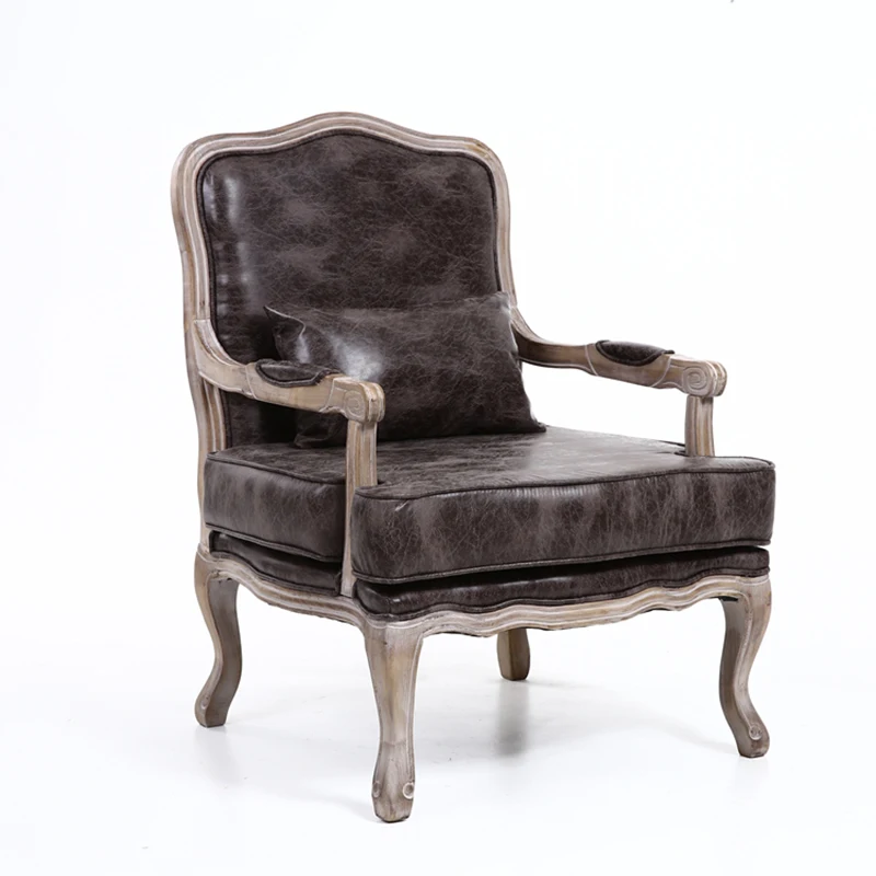 5KS24507-17 Relaxing Bedroom Armchair throne chairs Rubberwood Recliner Grey Foil Fabric Single Sofa Chair
