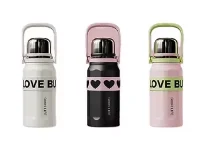 900 ml Stainless Steel Insulated Coffee Thermos Water Bottle with Carrying Strap and Lid Vacuum Flask for Hot or Cold Drinks