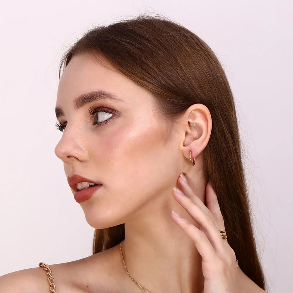 Drop Shipping 18k Gold Plated Stainless Steel Huggies Earring Fashion Jewelry Valentines Day Gift Wholesale