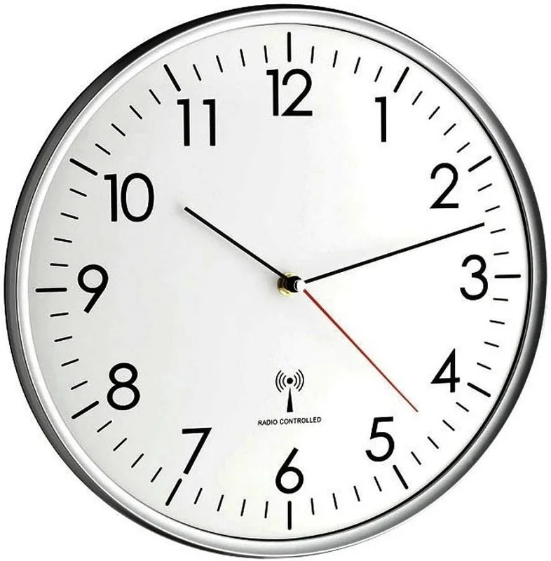 13 Inch Modern Simple Metal Radio Control Wall Clock for Living Room Silent Round Custom Arch Glass Atomic Aluminum Clock