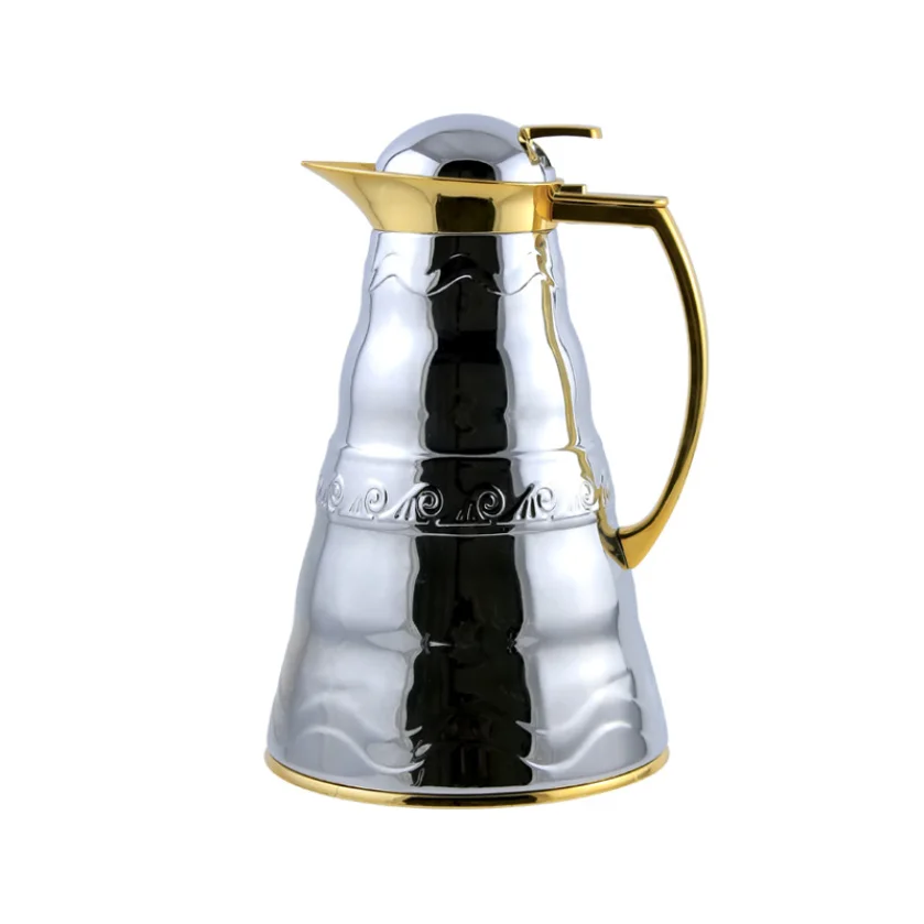 Middle Eastern Style Stainless Steel Coffee Maker Glass Inner Arabic Pot Turkish Golden Color Dallah