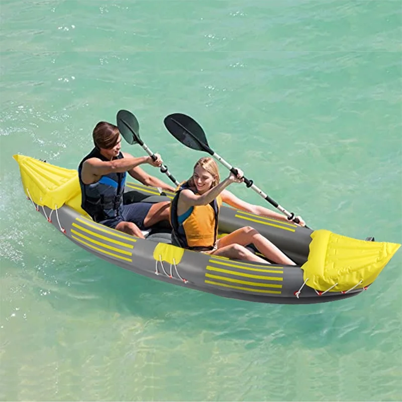 Hot sale aqua PVC 2 two person double fishing inflatable foldable folding kayak with paddles