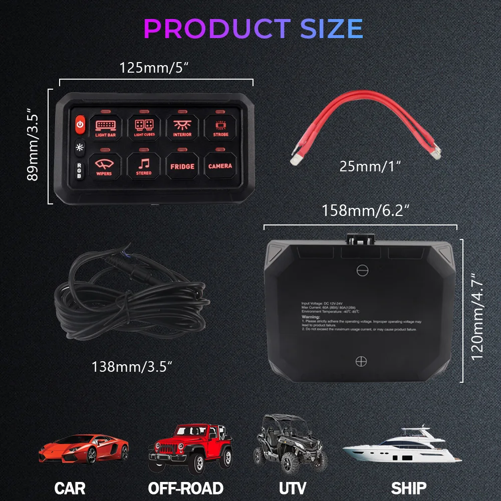 8 Gang Switch Panel Switch Pod Control Up to 8 Different Auxiliary LED Lights Light Bar Fog Whip Fan Offroad Auto