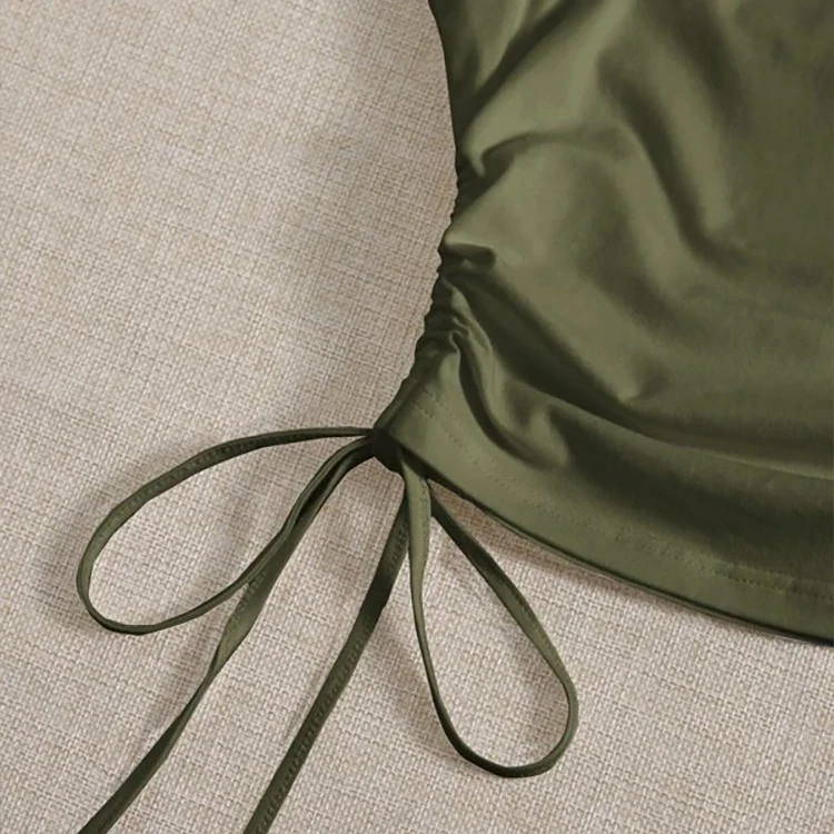 Women Sleeveless Tank Tops Ribbed Drawstring Side Ruched Basic Crop Tank Top Ladies